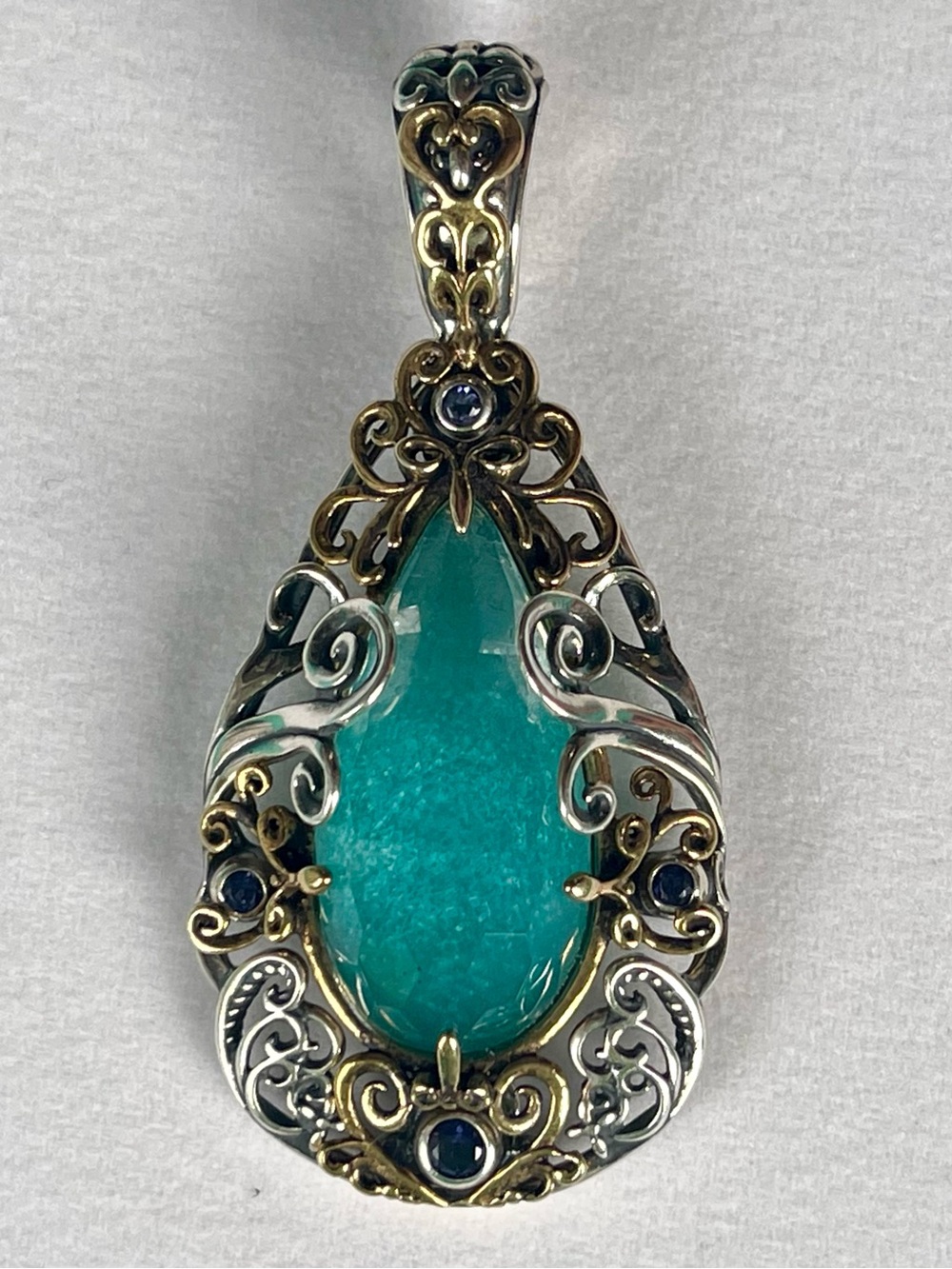 Carolyn Pollack Relios 925 Silver Brass blue quartzite amethyst pendant - Picture 3 of 13